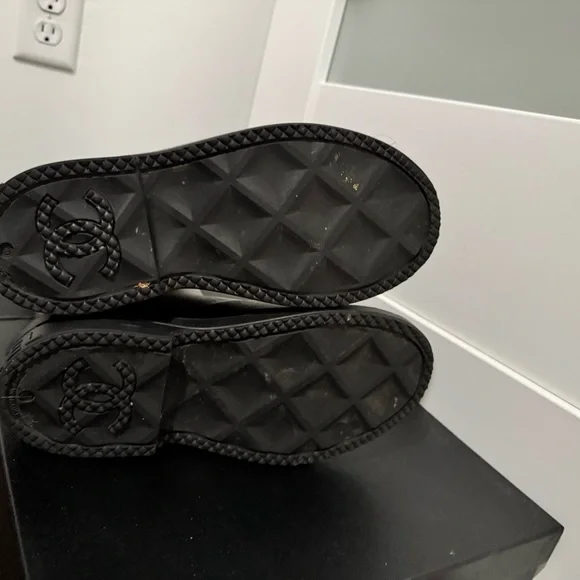 CHANEL Olive Rubber Boots with Black Trim
